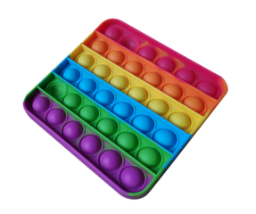 Pop it, Rainbow antistress toy in the shape of a square, isolated on a transparent background with a clipping path