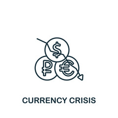 Currency Crisis icon. Monochrome simple line Economic Crisis icon for templates, web design and infographics