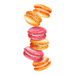Watercolor macaroons isolated on white background. Hand drawn watercolor illustration
