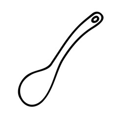 Doodle ladle for cooking food. Hand-drawn outline sifting dish isolated on white background. Kitchen spoon line symbol. Cozy utensil, cute dishes, soup ladle image. Vector domestic life illustration