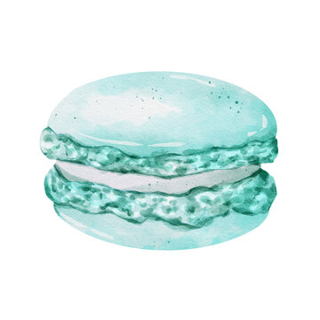 Watercolor macaroons isolated on white background. Hand drawn watercolor illustration