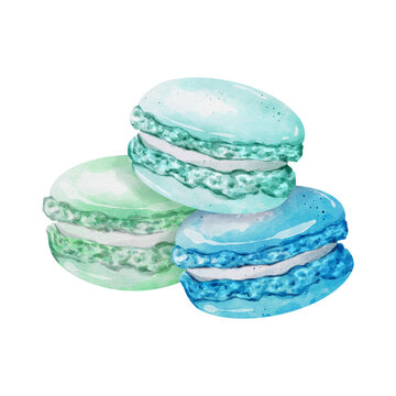 Watercolor macaroons isolated on white background. Hand drawn watercolor illustration