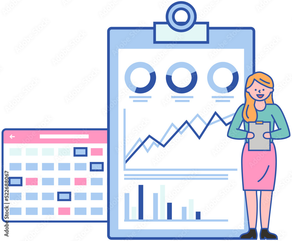 Poster analytics and development statistics. web analysis measure, product testing technology. woman analys