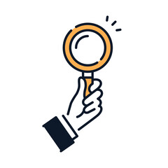 虫眼鏡を持つ手のシンプルなアイコンイラスト素材 © KatoSaori