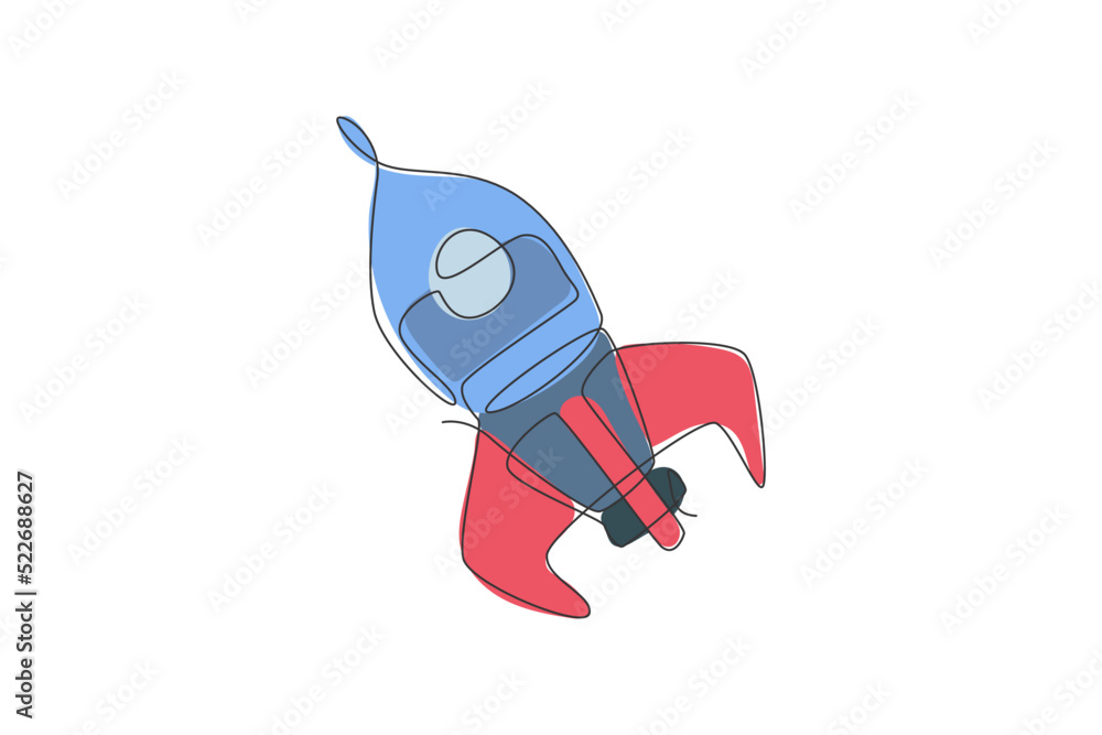 Aufkleber single continuous line drawing rocket launch fly into the sky universe. vintage spacecraft rocketshi
