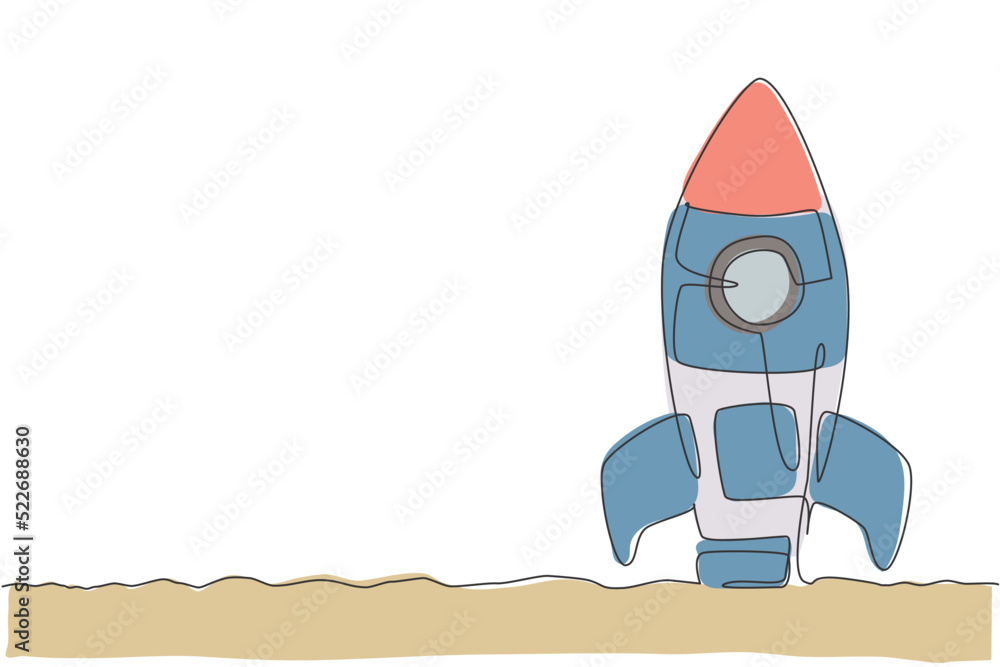 Aufkleber single continuous line drawing rocket launch fly into the sky universe. vintage spacecraft rocketshi