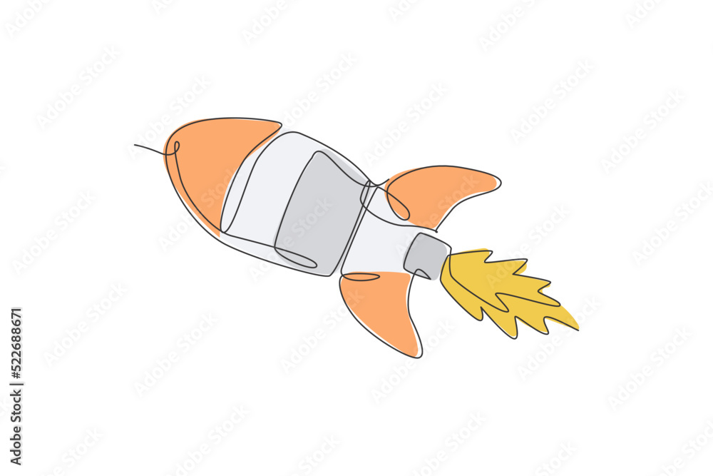 Aufkleber single continuous line drawing rocket launch fly into the sky universe. vintage spacecraft rocketshi