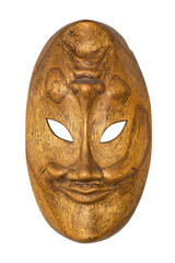 Wooden African mask isolated on white background. Travel souvenir.