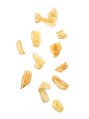 Falling banana chips cutout, Png file.