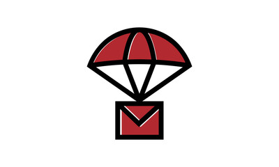 illustration of a parachute flying with a message logo design vektor sign icon
