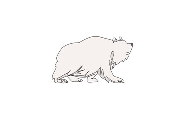 One single line drawing of big grizzly bear vector illustration. Protected species national park conservation. Safari zoo concept. Modern continuous line graphic draw design