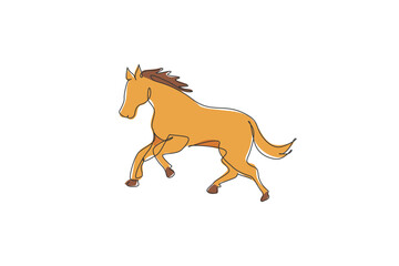 One continuous line drawing of strong cute horse. Wild animal national park conservation. Safari zoo concept. Dynamic single line draw graphic design vector illustration