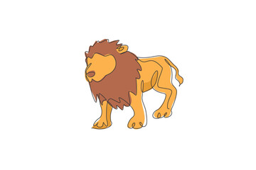 One continuous line drawing of big male lion. Wild animal national park conservation. Safari zoo concept. Dynamic single line draw design graphic vector illustration