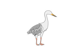Single continuous line drawing of cute heron bird. Endangered animal national park conservation. Safari zoo concept. Trendy one line draw graphic design vector illustration