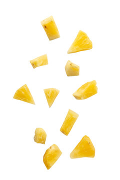 Falling pineapple slices cutout, Png file.