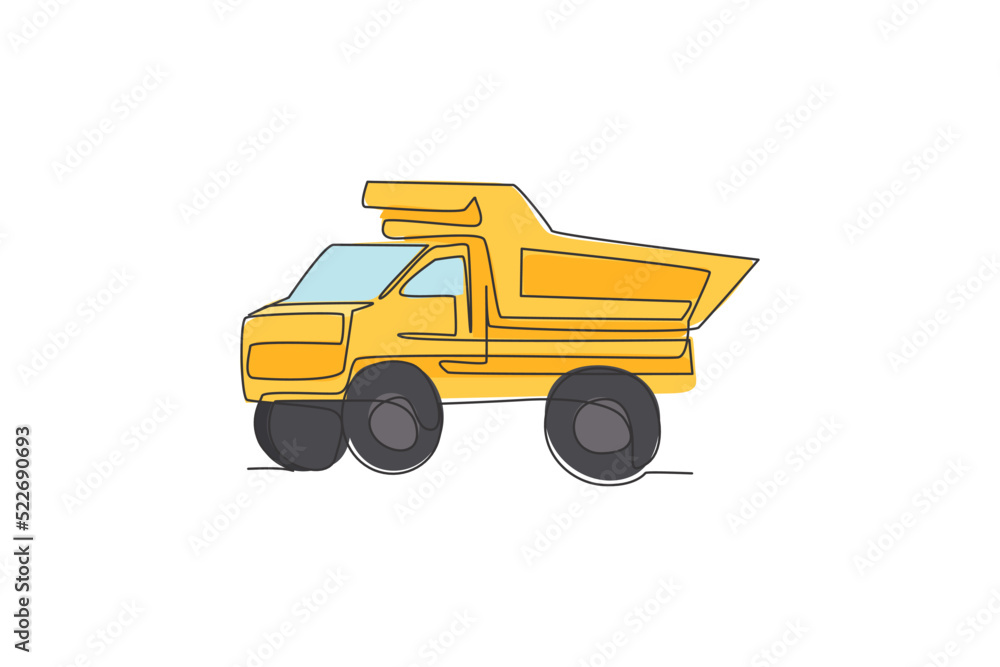 Aufkleber single continuous line drawing of big mining dump truck to load coal and mining products. heavy tran