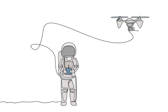 astronaut controlling drone, single line art clip art preview