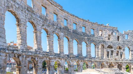 Detailed view of Roman amphitheatre in Pula