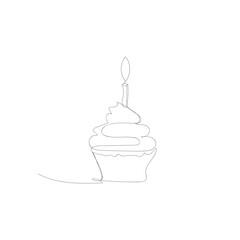 
Continuous drawing of the birthday cake line. Cake with sweet cream and candle. A birthday celebration concept isolated on a white background. Hand-drawn vector design illustration