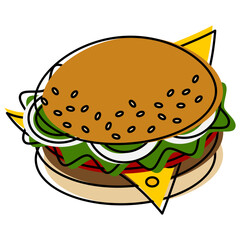 Appetizing hamburger on a transparent background. Fast food. Lifestyle. Food day. Isolate
