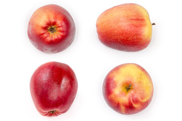 Red-yellow apple, view from different sides on white background