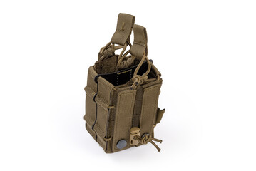 Military tactical pouch for cartridge magazines on a white background