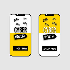 Logo with text Cyber Monday in phone