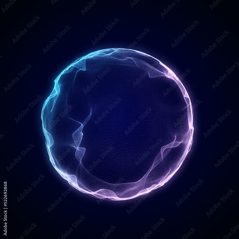 Poster spherical equalizer for music. round sound wave of particles. musical abstract blue background. 3d r