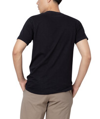 Young man in black T shirt mockup cutout, Png file.