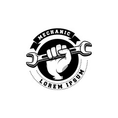 Mechanic badge logo design in retro style. Plumber logo design template