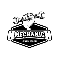 Mechanic badge logo design in retro style. Plumber logo design template