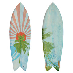 Vintage wood fish board surfboard isolated on white with clipping path for object, retro styles. - 522694017