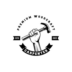 Carpenter logo design in rustic retro vintage style. Handyman logo design