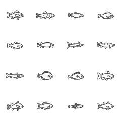 Commercial fish line icons set
