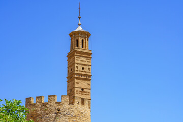 Obraz premium Mudejar-style steeple against blue sky