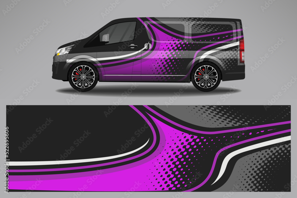 Wall mural Car decal wrap livery design. Graphic abstract line racing background Vector design for vehicle, race car, rally, adventure livery camouflage. - Wall murals