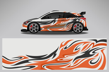 Naklejka premium Car decal wrap livery design. Graphic abstract line racing background Vector design for vehicle, race car, rally, adventure livery camouflage.