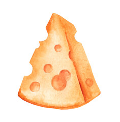 Watercolor illustration with cheese isolated on white background