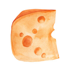 Watercolor illustration with cheese isolated on white background