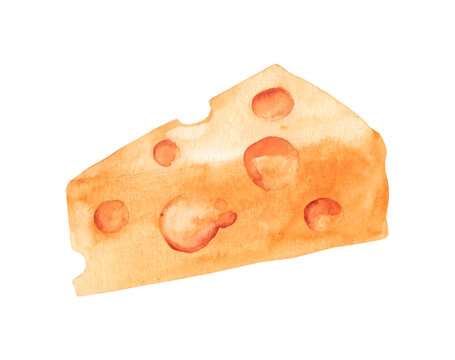 Watercolor illustration with cheese isolated on white background