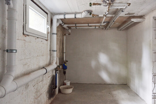 Empty boiler room after water damage in the basement