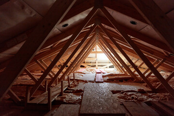 Undeveloped roof truss and attic from the house