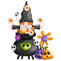 Happy cute Halloween Gnome, watercolor illustration, Halloween decorations