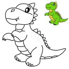vector drawing of cute dinosaur for coloring book.
