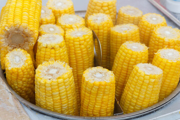 Boiled corn in a special cooking pot.