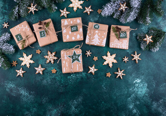 Advent calendar made from Christmas gift boxes