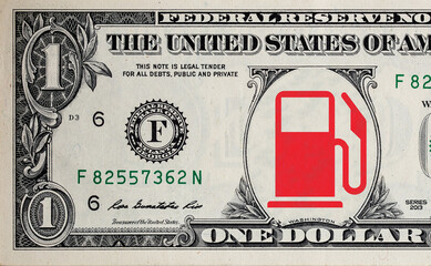 1 US dollar banknote with red gas station icon