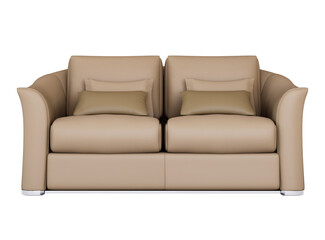 3d Furniture beige leather double sofa isolated on a white background, Decoration Design for Living
