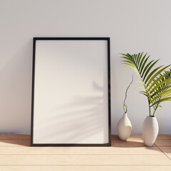 Photo Frame mockup with white wall, 3d rendering