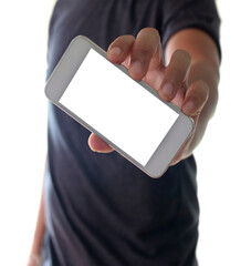a man using hand holding the smartphone on transparent background png file